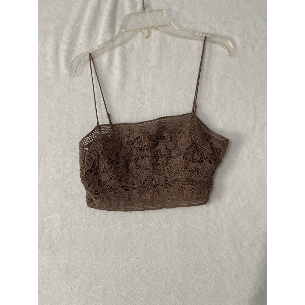 Free People Brown Lyra Floral Crochet Lace Bralette Crop Cami Top Medium NWT